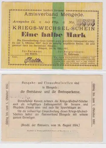 1/2 Mark Banknote Kriegswechselschein Amtsverband Mengede 10.3.1917 (122570)