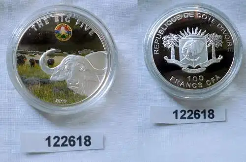 100 Francs Silber Münze Elfenbeinküste 2010 "The big Five" Büffel (122618)