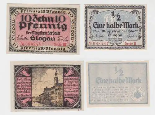 10 Pfennig + 1/2 Mark Banknoten Notgeld Stadt Glogau Glogów 1916 - 1918 (135881)
