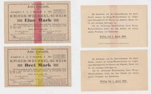 2 Banknoten Notgeld Stadt Datteln Kriegs-Wechselschein 13. August 1914 (137126)