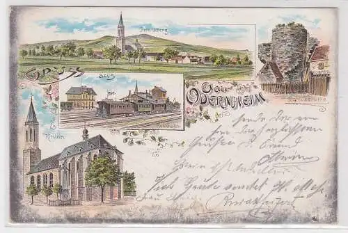 15224 Ak Lithographie Gruß aus Gau-Odernheim Bahnhof usw. 1901
