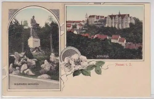 81421 Mehrbild Ak Nossen in Sachsen Bismarck Denkmal und Schloß 1912