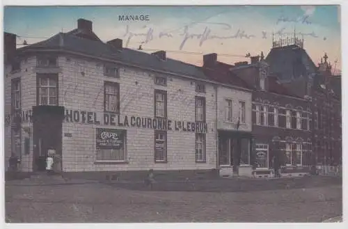 73398 Feldpost Ak Manage in Belgien Hotel de la Couronne L.on Lebrun 1916