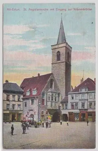 84298 Ak Alt-Erfurt St.Aegidienkirche mit Eingang zur Krämerbrücke 1911