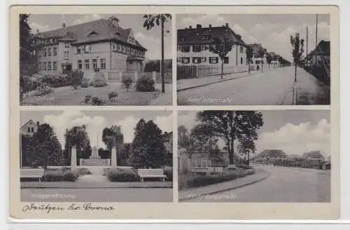 15745 Ak Deutzen Kreis Borna Schule, Kriegerehrenmal usw. 1942