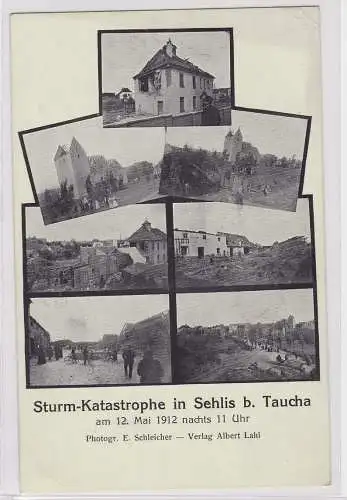 89264 Mehrbild AK Sturm Katastrophe in Sehlis bei Taucha am 12. Mai 1912
