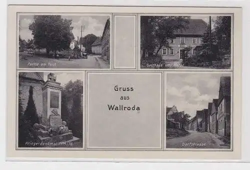 89382 AK Gruss aus Wallroda - Dorfstr, Kriegerdenkmal, Partie am Teich, Gasthaus