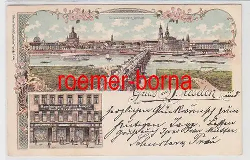 76539 Ak Lithografie Gruss aus Dresden Altstadt u. Geschäft Adolf Sternberg 1913