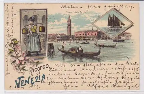 86736 Lithografie AK Ricordo di Venezia (Erinnerung an Venedig) - Meerblick 1897