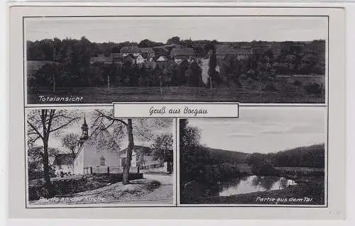 89104 Mehrbild Ak Gruß aus Borgau Totalansicht, Kirche, Partie aus dem Tal