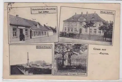 95093 Mehrbild Ak Gruß aus Kayna Brikett Fabrik, Kiregerdenkmal usw. 1917