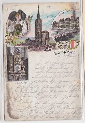 49210 Litho Ak Gruss aus Strassburg - Münster, Französ. Schloss, Elsässerin 1902