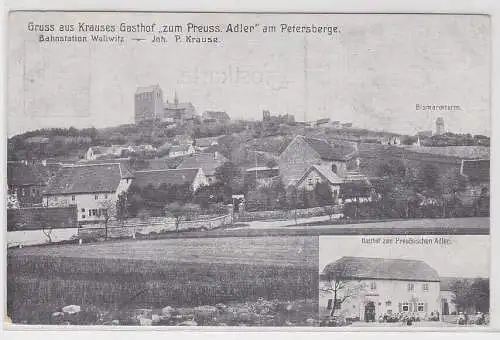 26271 Ak Gruß aus Krauses Gasthof "zum Preuss. Adler" am Petersberge, 1910
