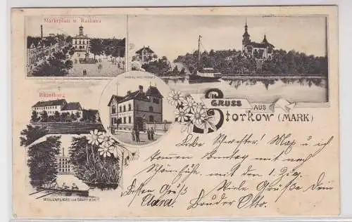 18453 Ak Gruß aus Storkow (Mark), Marktplatz, Rathaus, Ritterburg, 1907