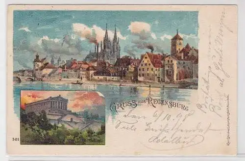 17921 Mehrbild Ak Gruss aus Regensburg - Statdtpanorama und Walhalla 1898