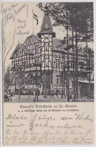 98997 Ak Groß Besten, Gasthaus Rünzel's Waldheim, Gebäudeansicht - 1907