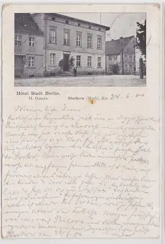 47210 Ak Storkow (Mark), Hotel Stadt Berlin, H. Dames Gebäudeansicht, 1900