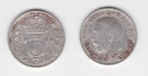 3 Pence Silber Münze Großbritannien George V. 1919 ss (152686)