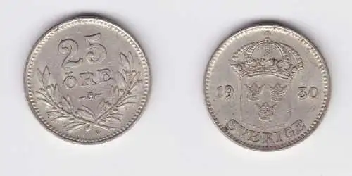 25 Öre Silber Münze Schweden 1930 ss+ (152677)