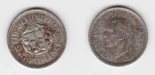 3 Pence Silber Münze Großbritannien George VI. 1938 ss (152550)