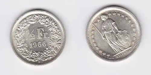 1/2 Franken Silber Münze Schweiz 1966 B vz/Stgl. (152432)
