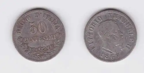 50 Centesimi Silber Münze Italien Vittorio Emanuele II 1867 N f.ss (153107)