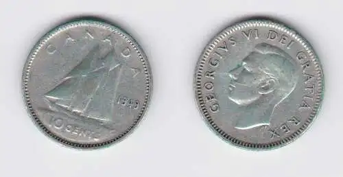 10 Cents Silber Münze Kanada Canada Schiff 1949 ss (153104)