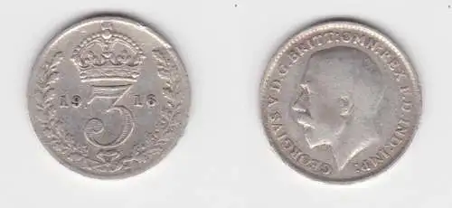 3 Pence Silber Münze Großbritannien George V. 1916 ss (153702)