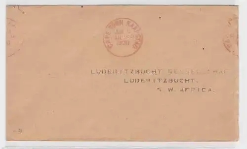 48488 seltener Brief von Cape Town Kapstadt nach Lüderitzbucht SWA 1920