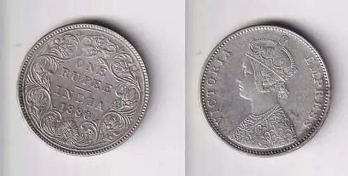 1 Rupie Silber Münze britisch Indien 1880 ss+ (166786)