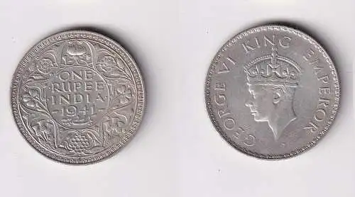 1 Rupie Silber Münze britisch Indien 1941 vz (166531)