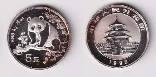 5 Yuan Silber Münze China 1993 Panda 1/2 Unze Silber (164537)