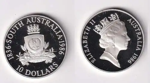 10 Dollar Silber Münze Australien South Australia 1836-1986 PP (166281)