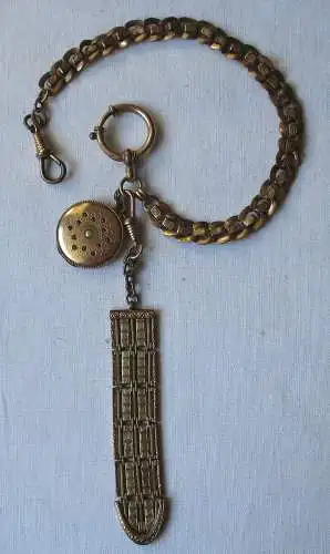 Uhrenkette für goldene Herren Taschenuhr + Medaillon + Bierzpfel um 1900 /158622