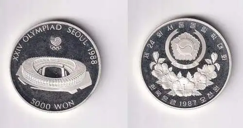 5000 Won Silber Münze Korea Olympiade 1988 Seoul 1987 PP (167442)