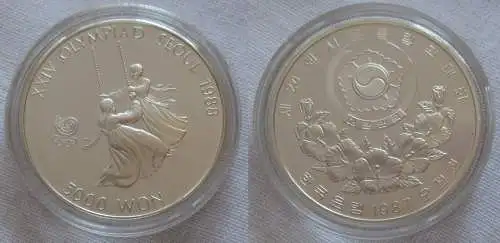 5000 Won Silber Münze Korea Olympiade 1988 Seoul 1987 (166876)