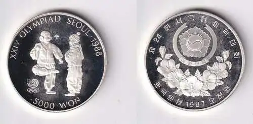 5000 Won Silber Münze Korea Olympiade 1988 Seoul 1987 (167487)