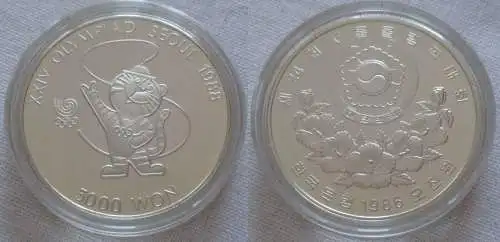 5000 Won Silber Münze Korea Olympiade 1988 Seoul 1986 (166914)