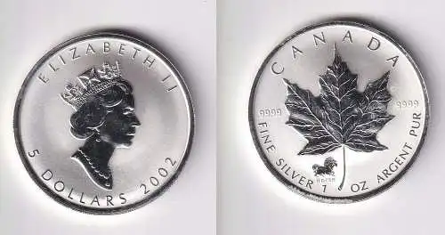 5 Dollar Silber Münze Kanada Meaple Leaf 2002 1 Unze Feinsilber (166096)
