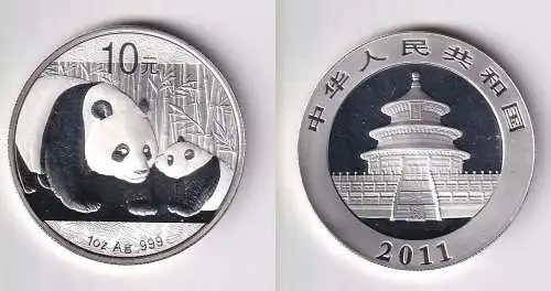 10 Yuan Silber Münze China Panda 1 Unze Feinsilber 2011 Stgl. (166742)