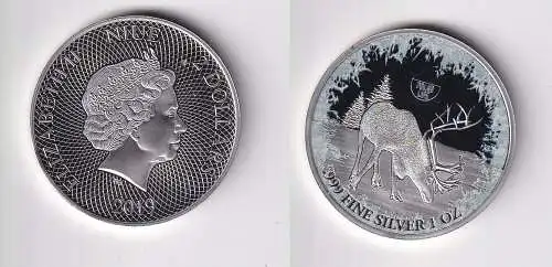 Niue 2 Dollar 2019  1 Oz Silber Rhodium Farbe Karibu Polar Life (166290)