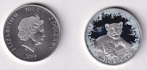 Niue 2 Dollar 2019  1 Oz Silber Rhodium Farbe Schneeleopard Polar Life (166689)