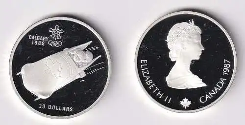 20 Dollar Silber Münze Canada Kanada Olympiade Calgary 1988 Zweierbob PP(166506)