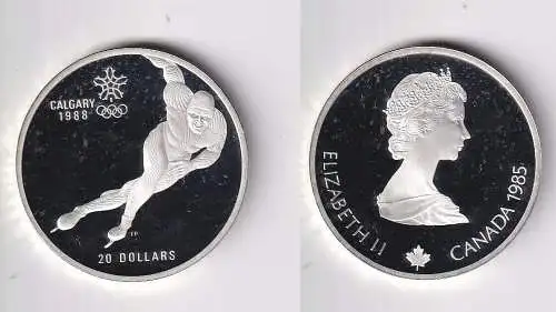 20 Dollar Silber Münze Canada Kanada Olympiade Calgary 1988 Eislauf PP (166200)