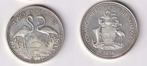 2 Dollar Silber Münze Bahamas 1992 Flamingos Stgl. (166289)