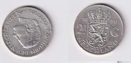 2 1/2 Gulden Silber Münze Niederland 1959 ss+ (146545)