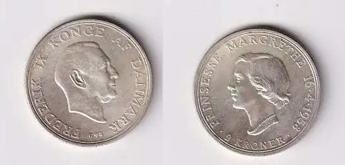 2 Kroner Silber Münze Dänemark 18. Geburtstag Margarethe II. 1958 (149779)