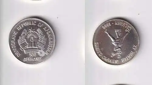 500 Afghanis Silber Münze Afganistan Olympiade Calgary 1988 Stgl. (166317)