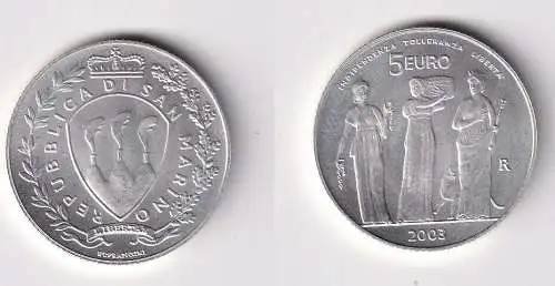 5 Euro Silber Münze San Marino Unabhängigkeit, Toleranz, Freiheit Stgl. (143270)