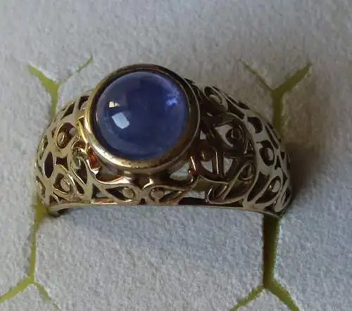 eleganter 925er Silber Ring vergoldet mit großem Tansanit Cabochon (156993)